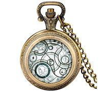 ADJAN Retro Medium Size Space Exploration Hero Time Lord Design White Geometric Design Quartz Pocket Watch Fans Necklace Cosplay Gifts,White