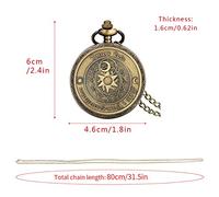 ADJAN Retro Sun Moon Divination Tarot Challenge Coin Lucky Constellation Quartz Pocket Watch Western Astrology Embossed Necklace Clock,80cm Necklace Chain