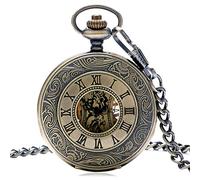 ADJAN Steampunk Bronze Copper Mechanical Pocket Watch Skeleton Chain Roman Numbers Vintage Pendant Watches with 30cm Chain Gifts