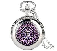 ADJAN The Rose Window Stained Glass Notre Dame de Paris Cathedral Pocket Watch Symbol of Paris Cultural Heritage Unique Collectibles,Silver