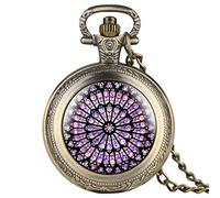 ADJAN The Rose Window Stained Glass Notre Dame de Paris Cathedral Pocket Watch Symbol of Paris Cultural Heritage Unique Collectibles,Bronze