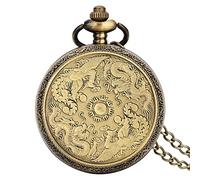 ADJAN Vintage Bronze Chinese Retro Tai Chi Gossip Banish Bad Luck Quartz Pocket Watch Necklace Pendant Best Friend Friendship Jewelry,SsangYong