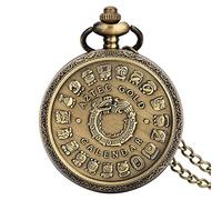 ADJAN Vintage Bronze Chinese Retro Tai Chi Gossip Banish Bad Luck Quartz Pocket Watch Necklace Pendant Best Friend Friendship Jewelry,Pocket Watch