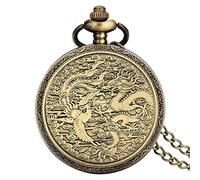 ADJAN Vintage Bronze Chinese Retro Tai Chi Gossip Banish Bad Luck Quartz Pocket Watch Necklace Pendant Best Friend Friendship Jewelry,Dragon Phoenix