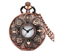 ADJAN Vintage Rose Gold Hollow Blooming Lotus Pattern Quartz Pocket Watch Steampunk Necklace Chain Pendant Antique Clock for Men Women,Watch with Chain
