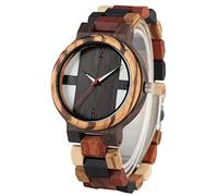 ADJAN Wooden Watch Chic Double-Deck Zebra Wood Quartz Wristwatch Natural Wood Watches for Men Women Folding Safety Buckle Clocks reloj,Watch B