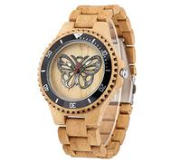 ADJAN Wooden Watch for Man Quartz Bamboo Wristwatch Male Butterfly Pattern Simple Dial Folding Buckle Men's Wood Watches Vintage Gifts,Wood Watch A