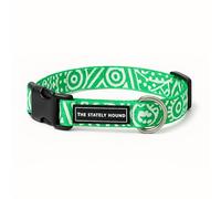Adjsutable Dog Collar for Large Dogs - Heavy Duty Waterproof Nylon with Quick Release Buckle for Outdoor Adventures - The Stately Hound (Green & White, Large Collar)