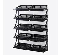 Adjuble 5-Tier Retail Display Shelf 47-59 Inch for Farmers Market - Black Fruit & Vetable Sto Rack with 8-10 Baskets - Ideal for Merchants & Grocery Stores
