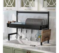 Adjuble Over Sink Dish Drying Rack - Expandable Kitchen nizer with Lar Capaci Drainboard - Space-Saving Sink Shelf for Modern Kitchens, Black (94x34x62cm)