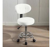 Adjuble Rolling Office Desk Chair Low Back Swivel Stool with Footrest Height-Adjuble Cuter Chair for Home Salon Drafting - White Single Pack