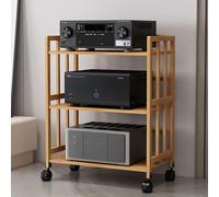 Adjustable 2/3/4/5 Tier AV Stand with Wheels Multipurpose CD Player & TV Rack Corner Storage Shelf Brown (50 * 88cm / 19.6 * 35in) Home Entertainment Solution