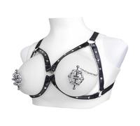 Adjustable 2-in-1 Nipple Clamps & Chest Harness - Bondage Gear and Adult Accessories for Sex Play, Nipple Clips for Couple Adult Play (Style B)
