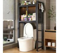 Adjustable 2-Tier Bathroom Over Toilet Storage Shelf - Anti-Slip for Cabinets Above Washer - Multifunctional Gray Unit (50x26x142cm)