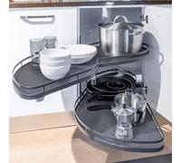 Adjustable 2 Tier Corner Tray Swivel Double Shelf for 36" Cabinets Soft Close Pullout System White Kitchen Storage Solution Ideal for Blind Corners