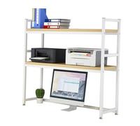 Adjustable 2-Tier Desktop Rack - Stylish Wood Bookcase for Home & Office Multi-Purpose Countertop Storage & Display Shelf (Color: White)