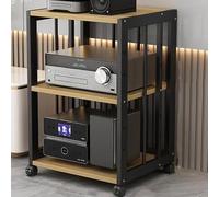 Adjustable 2-Tier HiFi Audio Stand Rack on Wheels - Modern Black & White Media Storage Cabinet for Record Players & Game Consoles Perfect for Home Entertainment Systems