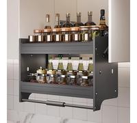 Adjustable 2-Tier Kitchen Wall Cabinet - Heavy-Duty Pull-Out Spice & Dish Storage Shelf, Space-Saving Pull Down Design for Easy Access (26.1)