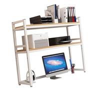 Adjustable 2-Tier Metal Desktop Bookcase - White Desk Organizer Rack, Multipurpose Shelf for Office, Home, Study, 135x32x90cm, Sturdy Display Solution