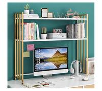 Adjustable 2-Tier Metal Desktop Bookshelf Multi-Purpose Display Rack for Living Room Bedroom Office & Study - Modern White Bookcase 115x26x90 cm