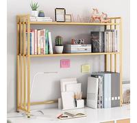 Adjustable 2-Tier Metal Desktop Bookshelf Multi-Purpose Display Rack for Living Room Bedroom Office & Study - Modern White Bookcase 115x26x90 cm