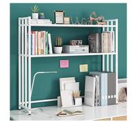 Adjustable 2-Tier Metal Desktop Bookshelf Multi-Purpose Display Rack for Living Room Bedroom Office Study - Modern White Bookcase 115x26x90 cm