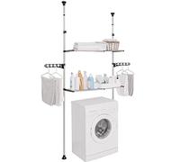 Adjustable 2-Tier Over-The-Toilet Bathroom Shelf, Telescopic Metal Storage Rack, Floor-to-Ceiling nizer with Hanger Hooks, Stylish Black Finish for Space-Saving Solutions