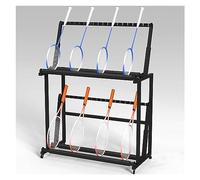 Adjustable 2-Tier Tennis & Badminton Racket Cart - Mobile Storage Rack with Wheels & Steel e Holds 38 Rackets Perfect for Schools Courts & Nurseries.