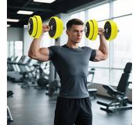 HOMCOM 20KGS 2-In-1 Dumbbell & Barbell Adjustable Set Strength Muscle Exercise Fitness Plate Bar Clamp Rod Home Gym Sports Area, Yellow