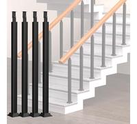 Adjustable 24" Black Stair Baluster Posts 4 Pack Metal Railing Spindles with Flat Bracket & Screws Ideal for Stairs Balconies and Decks Durable Iron Design
