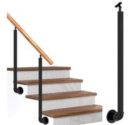 Adjustable 270° Black Wrought Iron Handrail Support Post for Indoor/Outdoor Stair Railing 80cm Column with Brackets Ideal for Balustrades and Safety Solutions