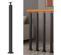 Adjustable 270° Square Metal Stair Baluster PostsBlack Iron Railing Spindles with Flat Bracket Base for Balcony Deck Garden Patio LoftDurable Wood Support Column