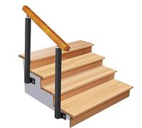 Adjustable 270° Wrought Iron Handrail - Wooden Outdoor Stair Railing for 2-3 Steps 95cm Height 100cm/40inch Size Perfect for Front Porch Safety & Support