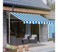 Adjustable 2m Balcony Awning - Garden Sun Shade with Hand Crank Free Standing Customizable Height & Angle Perfect for Terrace & Pavilion (Blue & White)