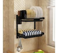 Adjustable 2Tier WallMounted Dish Rack 304 Stainless Steel Black with Cutting Board Holder SpaceSaving Kitchen Organizer for Easy Drying & Storage