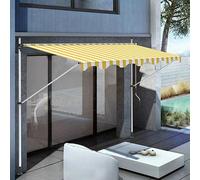 Adjustable 3.5m Balcony Awning Garden Sun Shade with Hand Crank Free Standing Canopy for Terrace & Pavilion Yellow & White Customizable Height & Angle