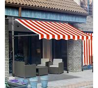 Adjustable 3.5m Balcony Awning - Outdoor Garden Canopy with Hand Crank Height & Angle Adjustable Sun Shade for Terrace Pavilion & Garden (Red & White)