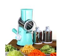 Adjustable 3 Different Types of Stainless Steel Manual Rotating Vegetable Chopper Round Veggie Chopper Mandoline Slicer- Vegetable Slicer/Cutter - Potato Slicer - Cheese Grater- Food Slicer