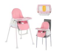Adjustable 3-in-1 Baby Highchair Infant High Feeding Seat Toddler Table Chair,Non-Slip Chair Leg Caps,Pink (Pink)