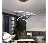 Adjustable 3-Ring LED Ceiling Lamp with Remote Control - Modern Light Fixture for Living Room Bedroom & Dining Room - Contemporary Black Design (40/60/80 cm)