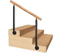 Adjustable 3-Step Side Mount Hand Rails for Outdoor Steps, Black Wrought Iron Railing Kit with Wooden Balustrade, 32-inch Stair Safety Solutions
