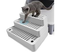 Adjustable 3 Steps Cat Litter Box Step, Litter Box Ramp with Filter Function, Non-Slip, Easy to Clean,Cat Litter Stair for Small & Elderly Cats (Light Grey)