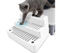 Adjustable 3 Steps Cat Litter Box Step, Litter Box Ramp with Filter Function, Non-Slip, Easy to Clean,Cat Litter Stair for Small & Elderly Cats (White)