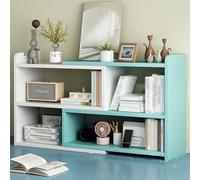 Adjustable 3-Tier Desk Shelf Rotating Bookcase for Home & Office Extendable Storage Solution - Blue (40-80CM)