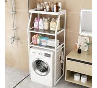 Adjustable 3-Tier Laundry Storage Shelf Modern White Bathroom Organizer with Height Adjustable Glass Shelves Space-Saving Utility Rack (70x50x170cm)