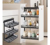 Adjustable 3-Tier Pull-Out Cabinetfor Bathroom & Kitchen Spice Rack with Aluminum Frame & Tempered Glass Baskets Tall Bottle Storage (7.9x18.5x26.7in)