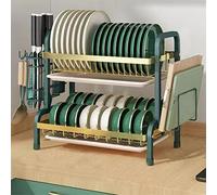 Adjustable 3-Tier Spice Rack & Large Dish Drainer Set - Compact Kitchen Storagewith Drainboard Ideal for Countertop nization (Green 42x23.5x39cm)