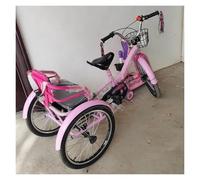 Adjustable 3 Wheel Tricycle with Basket & Back Seat/Deepen Storage Basket, Soft Comfortable Two Seater Bicycle for Kids/Children's/Teen/Beginners, Foldable Three Wheel Trikes(Pink,16in)