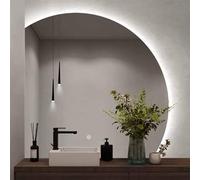Adjustable 30006000K Illuminated HalfMoon Makeup Mirror 90x90cm AntiFog Touch Switch Decorative Mirror for Living Room Unique Irregular