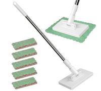 Adjustable 360° Mini Mop, Sweeper Mop Auto Clamp, Lazy Disposable Dust Mop Clip On, Reusable Cloths Cleaning Tool with 5 Reusable Cloths for Floor Kitchen Bathroom Wall, No-Touch, Wet & Dry Cleaning